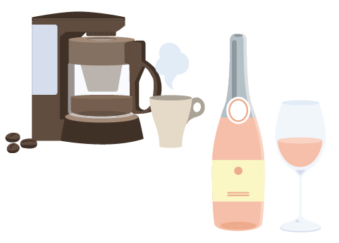 コーヒー、アルコール飲料のイメージ図。